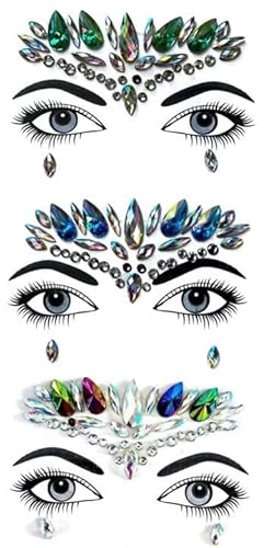 3 Stückt Gesicht Glitzerstein grün blau bunt Gesicht Edelsteine Aufkleber Glitter Strasssteine Gesicht Make-Up Lucy 3 von BeyondTattoos