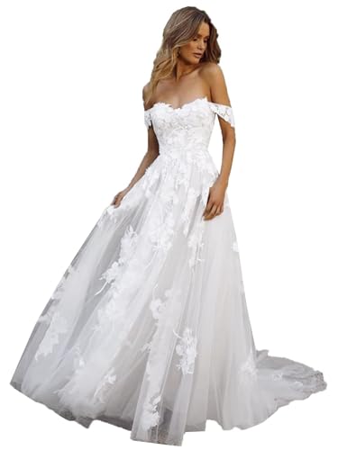 A-Linie Brautkleider Lang Spitze Chiffon Brautkleid V-Ausschnitt Hochzeitskleid Standesamtkleid von Beyonddress