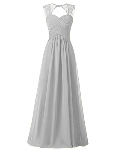 Beonddress Damen Chiffon Brautjungfernkleider Ballkleid Abendkleider lang Hochzeitskleid Cocktail Party(Silber,40) von Beyonddress