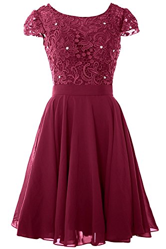 Beonddress Damen Spitze und Chiffon Brautjunfer Kleid Rüschen Kurz Abschlussball Abendkleid(Burgund,48) von Beyonddress