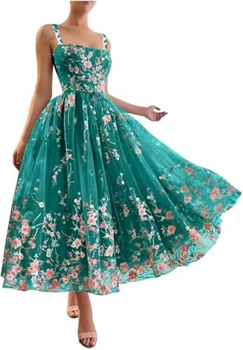 Beyonddress Blume Stickerei Abendkleider Lange Gestickt Abschlussball Kleider für Frauen Tüll Spitze Formelle Party Kleider(Teal,44) von Beyonddress