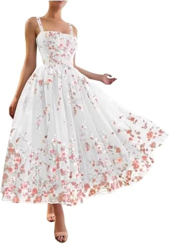 Beyonddress Blume Stickerei Abendkleider Lange Gestickt Abschlussball Kleider für Frauen Tüll Spitze Formelle Party Kleider(Weiß,36) von Beyonddress