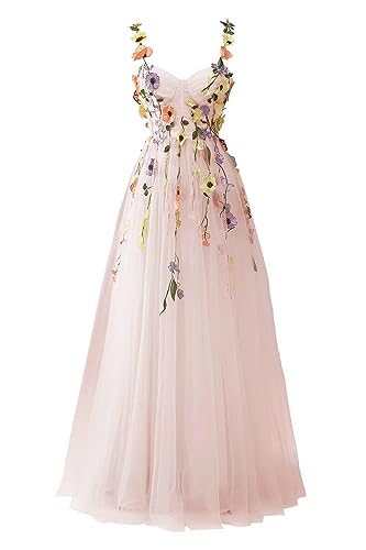 Beyonddress Damen 3D Blume Applique Abendkleider mit Stickerei Tüll Ballkleider Formelle Party Kleider(A-Rosa,40) von Beyonddress