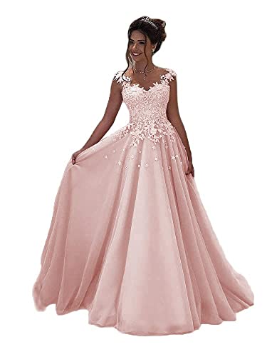 Beyonddress Damen Abendkleider Lang Hochzeit Spitze Prinzessin Ärmellos Brautkleid Ballkleider(Dusty Pink,50) von Beyonddress