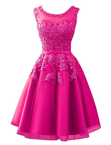 Beyonddress Damen Abendkleider Mit Applikationen Elegant Ballkleid Brautjungfernkleider Kurz Partykleid(Fuchsie,36) von Beyonddress