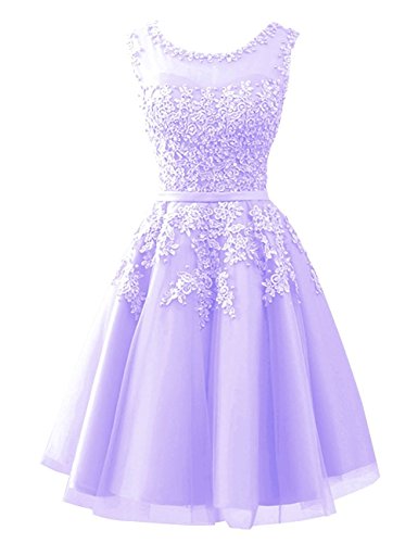 Beyonddress Damen Abendkleider Mit Applikationen Elegant Ballkleid Brautjungfernkleider Kurz Partykleid(Lavendel,32) von Beyonddress