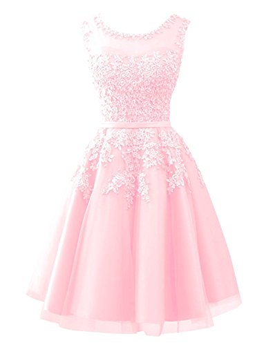 Beyonddress Damen Abendkleider Mit Applikationen Elegant Ballkleid Brautjungfernkleider Kurz Partykleid(Rosa,34) von Beyonddress