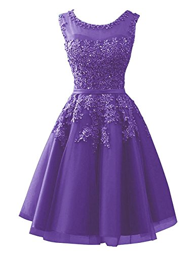 Beyonddress Damen Abendkleider Mit Applikationen Elegant Ballkleid Brautjungfernkleider Kurz Partykleid(Violett,40) von Beyonddress
