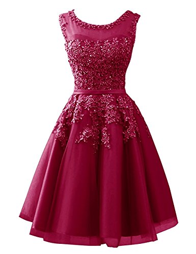 Beyonddress Damen Abendkleider Mit Applikationen Elegant Ballkleid Brautjungfernkleider Kurz Partykleid(Weinrot,38) von Beyonddress