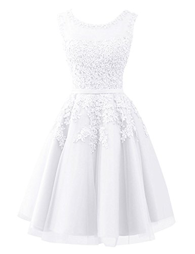 Beyonddress Damen Abendkleider Mit Applikationen Elegant Ballkleid Brautjungfernkleider Kurz Partykleid(Weiß,46) von Beyonddress