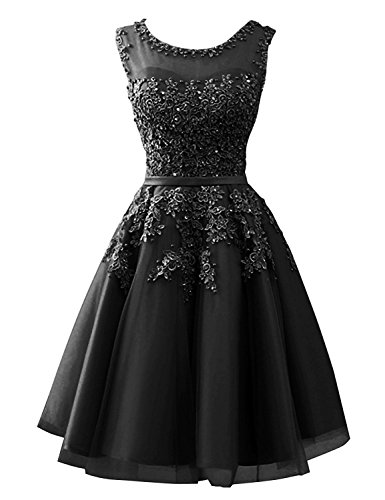 Beyonddress Damen Abendkleider Mit Applikationen Elegant Ballkleid Brautjungfernkleider Kurz Partykleid(schwarz,32) von Beyonddress