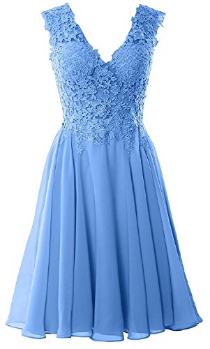 Beyonddress Damen Chiffon Abendkleider Elegant Kurz Spitze Brautjungfernkleider V-Ausschnitt Ballkleider Cocktailkleider(Blau,40) von Beyonddress