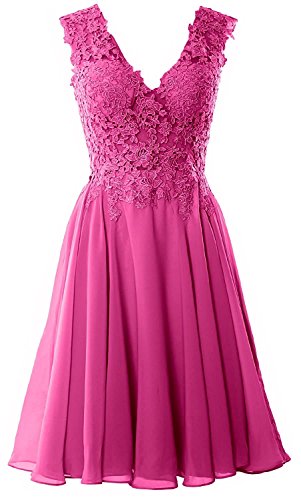 Beyonddress Damen Chiffon Abendkleider Elegant Kurz Spitze Brautjungfernkleider V-Ausschnitt Ballkleider Cocktailkleider(Fuchsie,40) von Beyonddress