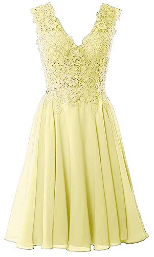 Beyonddress Damen Chiffon Abendkleider Elegant Kurz Spitze Brautjungfernkleider V-Ausschnitt Ballkleider Cocktailkleider(Gelb,52) von Beyonddress