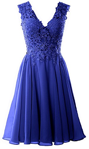 Beyonddress Damen Chiffon Abendkleider Elegant Kurz Spitze Brautjungfernkleider V-Ausschnitt Ballkleider Cocktailkleider(Königsblau,34) von Beyonddress