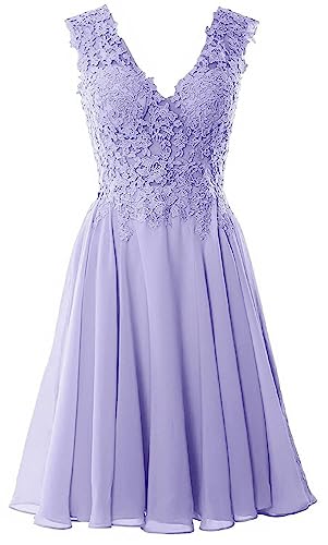 Beyonddress Damen Chiffon Abendkleider Elegant Kurz Spitze Brautjungfernkleider V-Ausschnitt Ballkleider Cocktailkleider(Lavendel,38) von Beyonddress