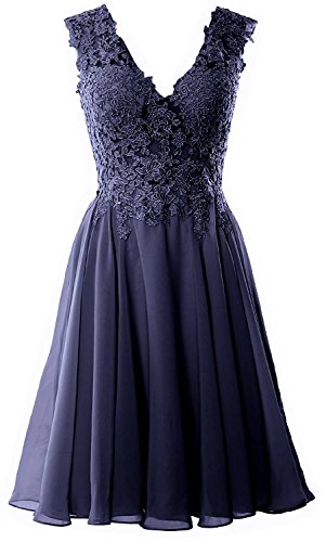 Beyonddress Damen Chiffon Abendkleider Elegant Kurz Spitze Brautjungfernkleider V-Ausschnitt Ballkleider Cocktailkleider(Navy Blau,40) von Beyonddress