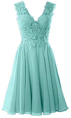Beyonddress Damen Chiffon Abendkleider Elegant Kurz Spitze Brautjungfernkleider V-Ausschnitt Ballkleider Cocktailkleider(Türkis,46) von Beyonddress