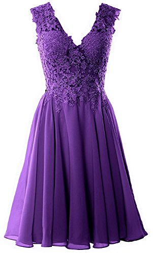 Beyonddress Damen Chiffon Abendkleider Elegant Kurz Spitze Brautjungfernkleider V-Ausschnitt Ballkleider Cocktailkleider(Violett,50) von Beyonddress