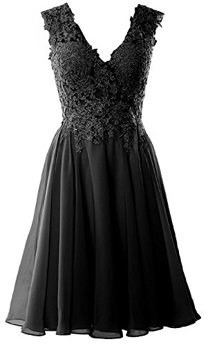 Beyonddress Damen Chiffon Abendkleider Elegant Kurz Spitze Brautjungfernkleider V-Ausschnitt Ballkleider Cocktailkleider(schwarz,36) von Beyonddress