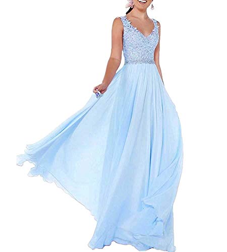 Beyonddress Damen Chiffon Abendkleider Lang Hochzeit V-Ausschnitt Brautkleid Ballkleider Brautjungfern Kleider(Blau,34) von Beyonddress