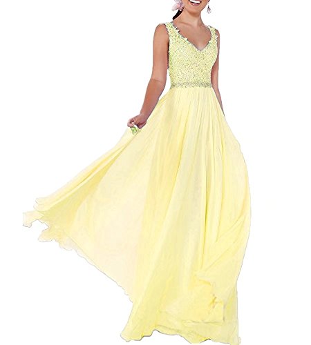 Beyonddress Damen Chiffon Abendkleider Lang Hochzeit V-Ausschnitt Brautkleid Ballkleider Brautjungfern Kleider(Gelb,48) von Beyonddress