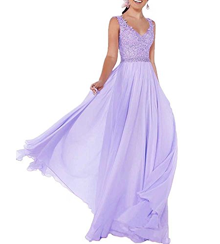 Beyonddress Damen Chiffon Abendkleider Lang Hochzeit V-Ausschnitt Brautkleid Ballkleider Brautjungfern Kleider(Lavendel,32) von Beyonddress