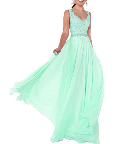 Beyonddress Damen Chiffon Abendkleider Lang Hochzeit V-Ausschnitt Brautkleid Ballkleider Brautjungfern Kleider(Minze,52) von Beyonddress