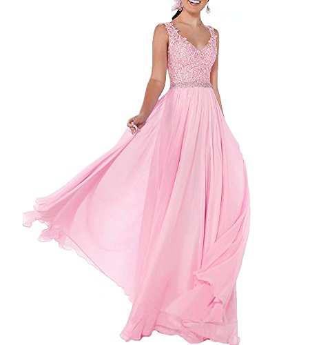 Beyonddress Damen Chiffon Abendkleider Lang Hochzeit V-Ausschnitt Brautkleid Ballkleider Brautjungfern Kleider(Rosa,36) von Beyonddress