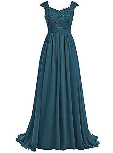 Beyonddress Damen Chiffon Abendkleider Schatzhals Ballkleid Elegant für Hochzeit Spitze Brautkleid Lang Brautjungfernkleider (Teal,52) von Beyonddress