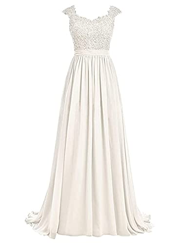 Beyonddress Damen Chiffon Abendkleider Schatzhals Ballkleid Elegant für Hochzeit Spitze Brautkleid Lang Brautjungfernkleider (Weiß,52) von Beyonddress