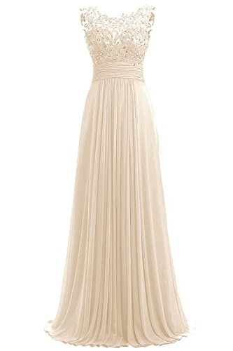 Beyonddress Damen Chiffon Perlstickerei Abendkleider Lange Elegant HochzeitsKleid Spitze Cocktailkleider(Champagner,36) von Beyonddress