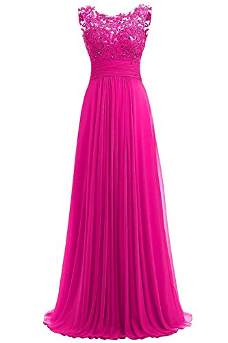 Beyonddress Damen Chiffon Perlstickerei Abendkleider Lange Elegant HochzeitsKleid Spitze Cocktailkleider(Fuchsie,48) von Beyonddress