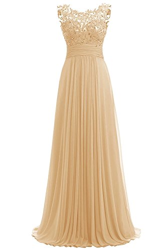 Beyonddress Damen Chiffon Perlstickerei Abendkleider Lange Elegant HochzeitsKleid Spitze Cocktailkleider(Gold,44) von Beyonddress