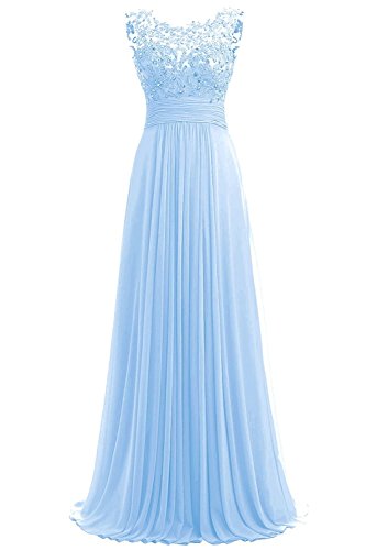 Beyonddress Damen Chiffon Perlstickerei Abendkleider Lange Elegant HochzeitsKleid Spitze Cocktailkleider(Hellblau,50) von Beyonddress