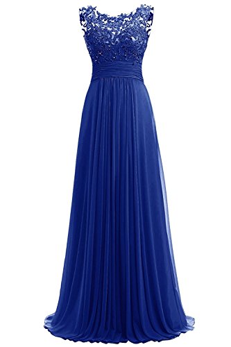 Beyonddress Damen Chiffon Perlstickerei Abendkleider Lange Elegant HochzeitsKleid Spitze Cocktailkleider(Königsblau,40) von Beyonddress