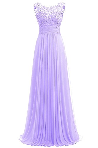 Beyonddress Damen Chiffon Perlstickerei Abendkleider Lange Elegant HochzeitsKleid Spitze Cocktailkleider(Lavendel,34) von Beyonddress