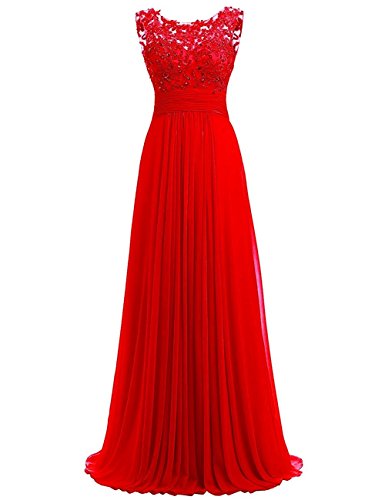 Beyonddress Damen Chiffon Perlstickerei Abendkleider Lange Elegant HochzeitsKleid Spitze Cocktailkleider(Rot,46) von Beyonddress