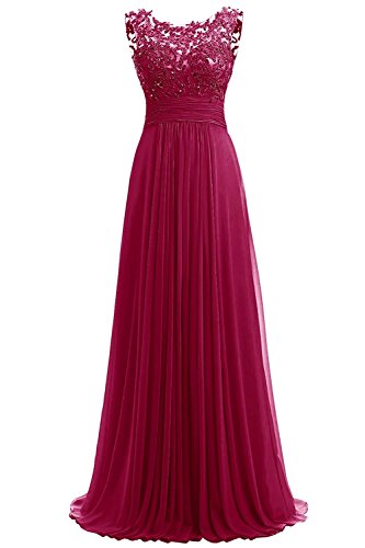 Beyonddress Damen Chiffon Perlstickerei Abendkleider Lange Elegant HochzeitsKleid Spitze Cocktailkleider(Weinrot,34) von Beyonddress