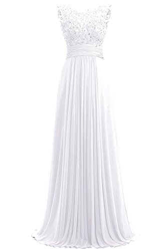 Beyonddress Damen Chiffon Perlstickerei Abendkleider Lange Elegant HochzeitsKleid Spitze Cocktailkleider(Weiß,42) von Beyonddress