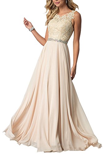 Beyonddress Damen Chiffon Spitze Abendkleider Elegant Brautkleid Festkleid Ballkleider(Champagne lang,48) von Beyonddress