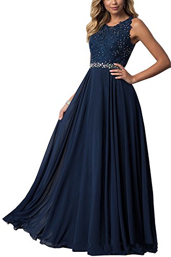 Beyonddress Damen Chiffon Spitze Abendkleider Elegant Brautkleid Festkleid Ballkleider(Navy Blau lang,38) von Beyonddress