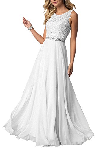 Beyonddress Damen Chiffon Spitze Abendkleider Elegant Brautkleid Festkleid Ballkleider(Weiß lang,46) von Beyonddress