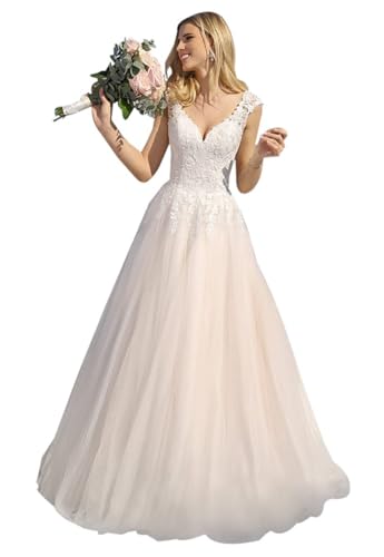 Beyonddress Damen Prinzessin Tüll Brautkleider Hochzeitskleider Langarm Spitze Applique Brautkleider für Braut von Beyonddress