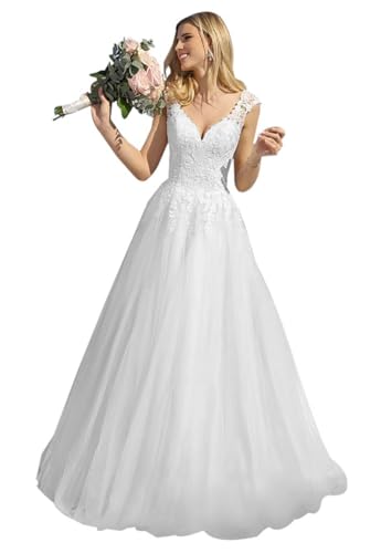 Beyonddress Damen Prinzessin Tüll Brautkleider Hochzeitskleider Langarm Spitze Applique Brautkleider für Braut von Beyonddress