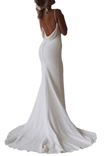 Beyonddress Damen Satin Brautkleider für Braut Lang Meerjungfrau Hochzeitskleider V-Ausschnitt Brautkleider,Weiß 03,DE40 von Beyonddress
