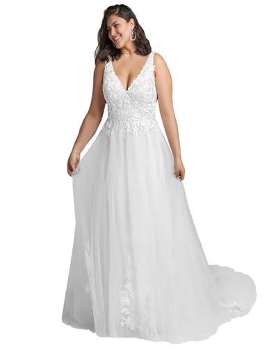 Beyonddress Damen Satin Meerjungfrau Brautkleider Hochzeitskleider Langarm Spitze Appliques Brautmode Brautkleider für Braut von Beyonddress