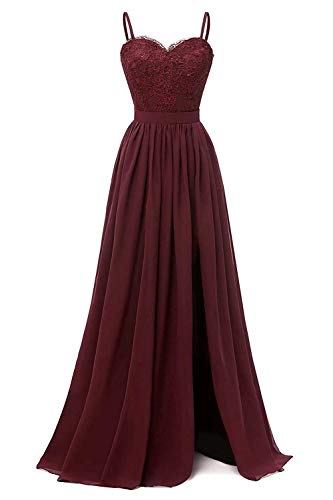 Beyonddress Damen Schatzhals Brautjungfernkleider Abendkleider Spitze Chiffon Ballkleid Elegant für Hochzeit Lang (Burgund,32) von Beyonddress