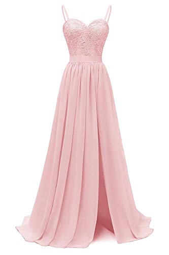 Beyonddress Damen Schatzhals Brautjungfernkleider Abendkleider Spitze Chiffon Ballkleid Elegant für Hochzeit Lang (Rosa,42) von Beyonddress