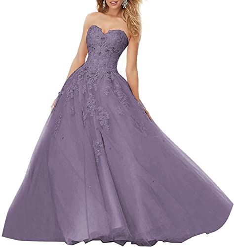 Beyonddress Damen Spitzen Abendkleider Applikationen Ballkleid Rückenfrei langes Quinceanera Kleid formelles Abschlussballkleid(Glyzinie,46) von Beyonddress